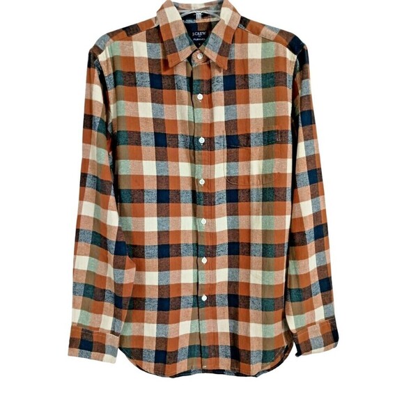 J Crew Factory Shirt Mens Small Flannel Brown Buffalo Check Cotton Classic AZ835 - Picture 1 of 13
